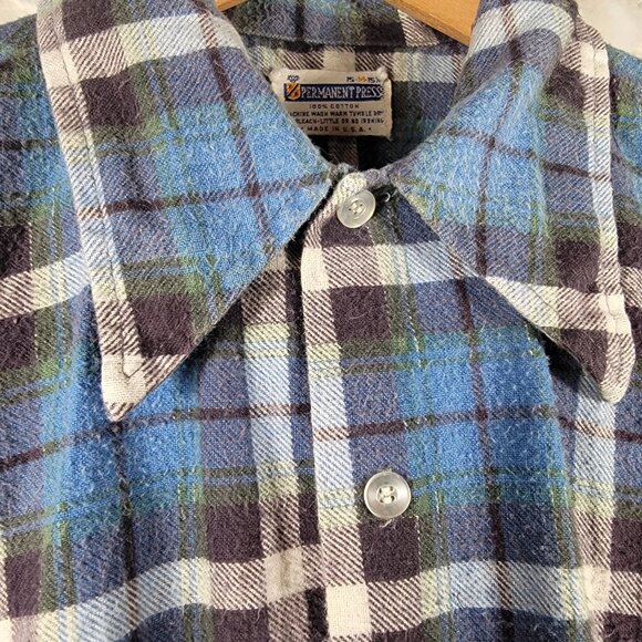 Vtg men's shirt long sleeve cotton‎ flannel medium blue 4" hole in right armpit - Picture 16 of 16
